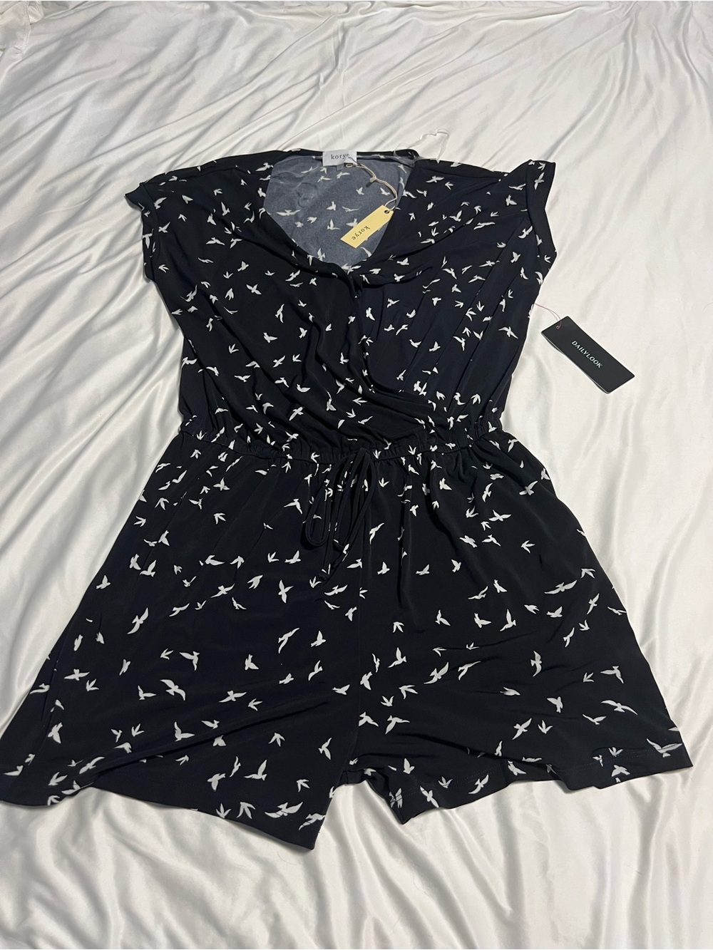 Sleeper Black Bird-Print Short Dress
